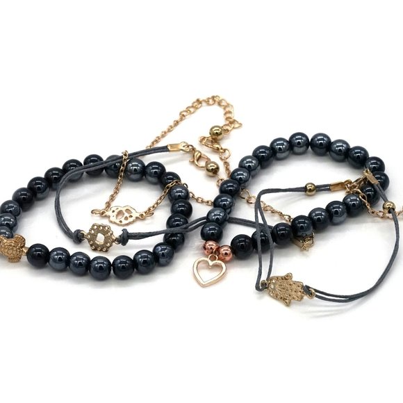 Bracelet five strands Black Leather Charms - Picture 2 of 2